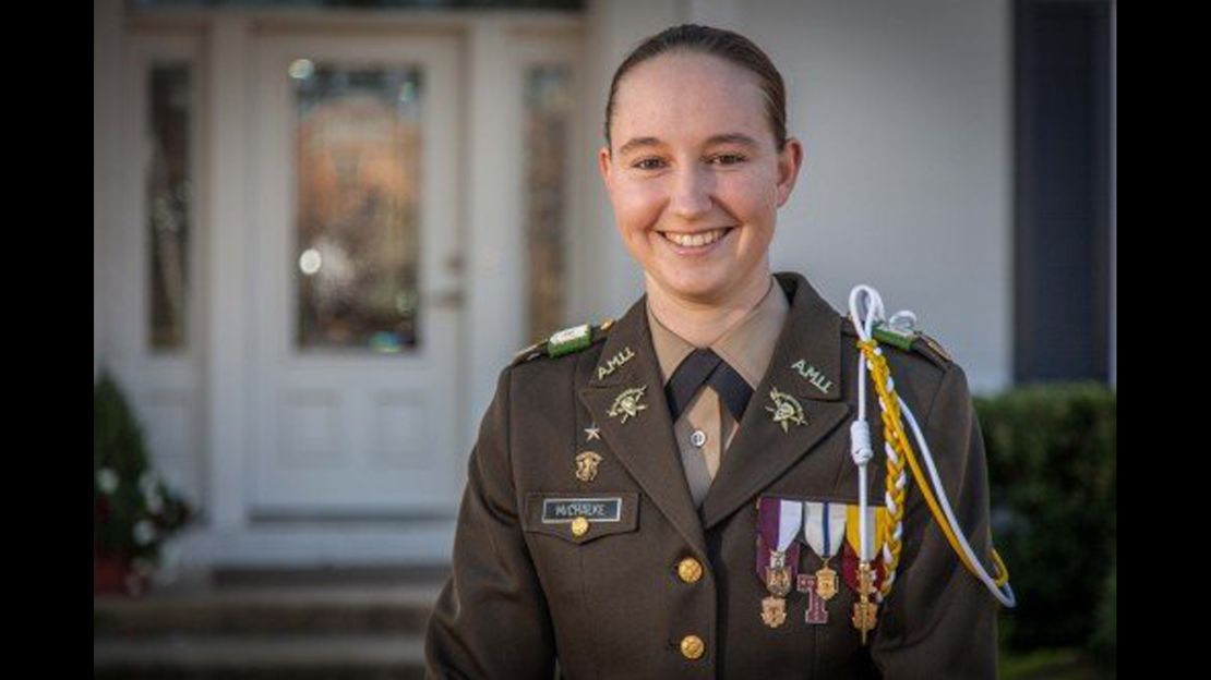 Alyssa Michalke of Schulenburg, Texas, commands the Corps of Cadets.