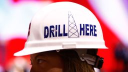 ST. PAUL, MN - SEPTEMBER 02: A woman wears a 'Drill Here' hardhat before the day two session of the Republican National Convention (RNC) at the Xcel Energy Center on September 2, 2008 in St. Paul, Minnesota. The GOP will nominate U.S. Sen. John McCain (R-AZ) as the Republican choice for U.S. President on the last day of the convention. (Photo by Chip Somodevilla/Getty Images)
