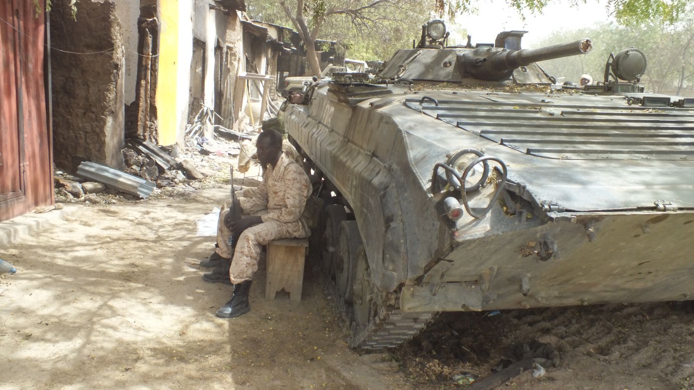 This Boko Haram tank was destroyed by Chadian and Cameroonian troops.
