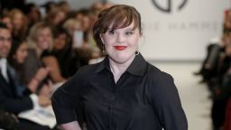 Actress Jamie Brewer walked the runway in the Mercedes-Benz Fashion Week in 2015. 
