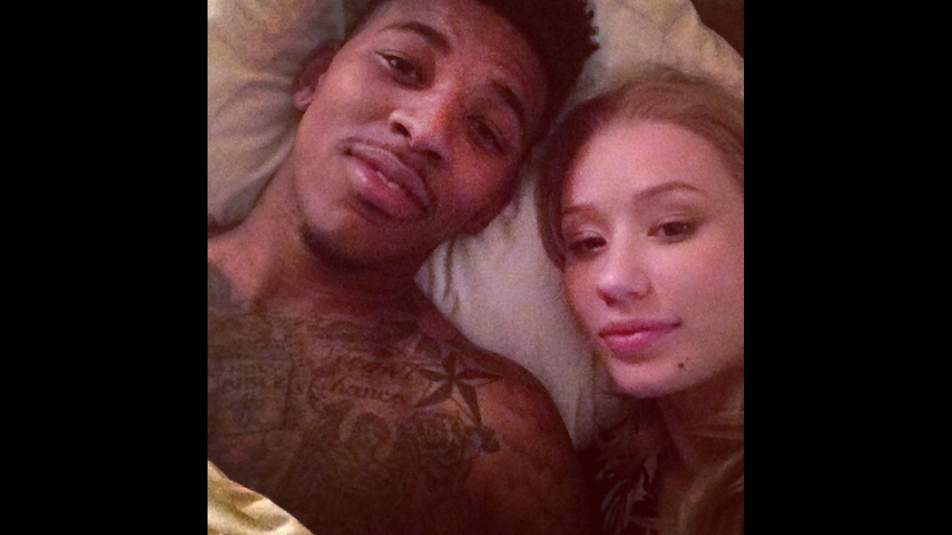 Rapper Iggy Azalea takes a selfie in bed with her boyfriend, pro basketball player Nick Young. "Happy Valentine's Day all the way from Hawaii. I love yooooouuuu @swaggyp1," <a href="http://instagram.com/p/zHYKEMrqFP/?modal=true" target="_blank" target="_blank">she wrote on Instagram.</a>
