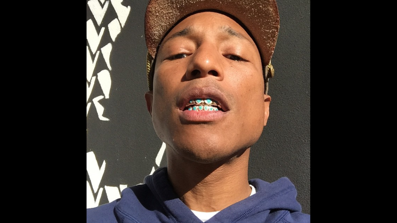 Musician Pharrell Williams shows off his grill in this selfie <a href="http://instagram.com/p/zApOtXEW-4/?modal=true" target="_blank" target="_blank">he posted</a> on Thursday, February 12. "Tell tha paparazzi get tha lens right #Turquoise," he wrote.
