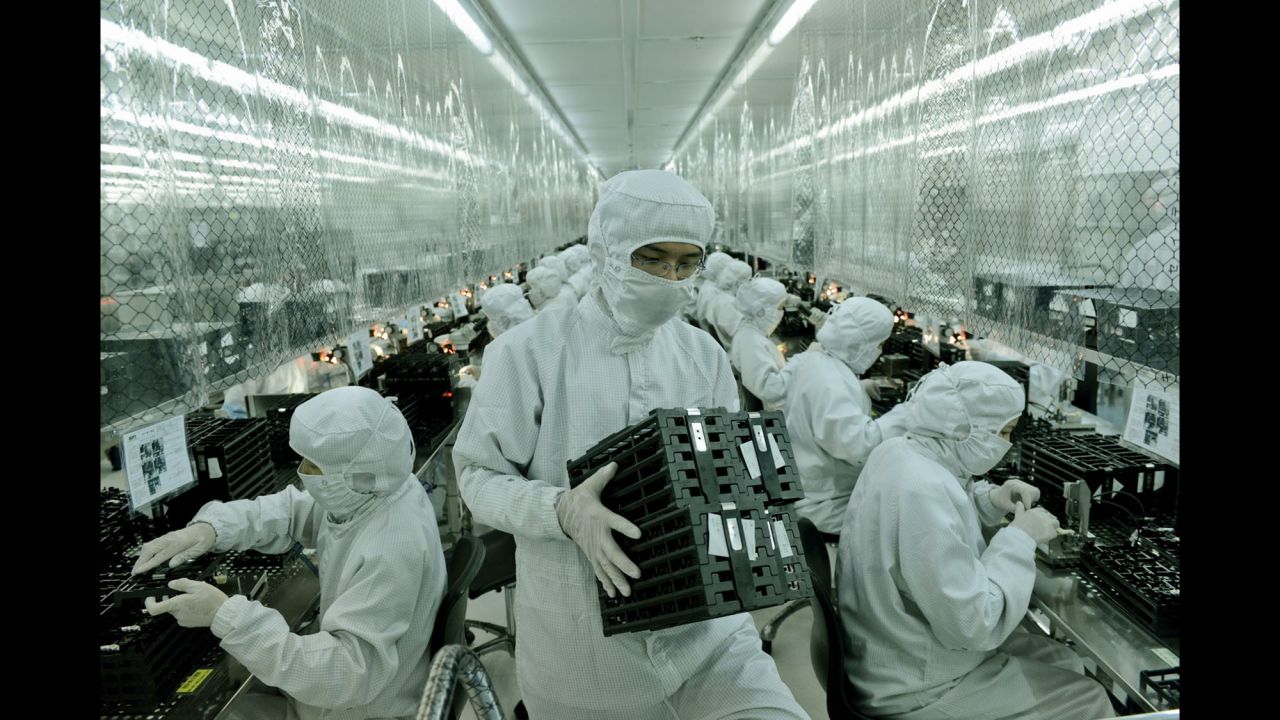 Sophisticated electronics are manufactured in these dust-free rooms. Workers are only allowed to expose their eyes in these rooms and work there for eight to 16 hours a day.
