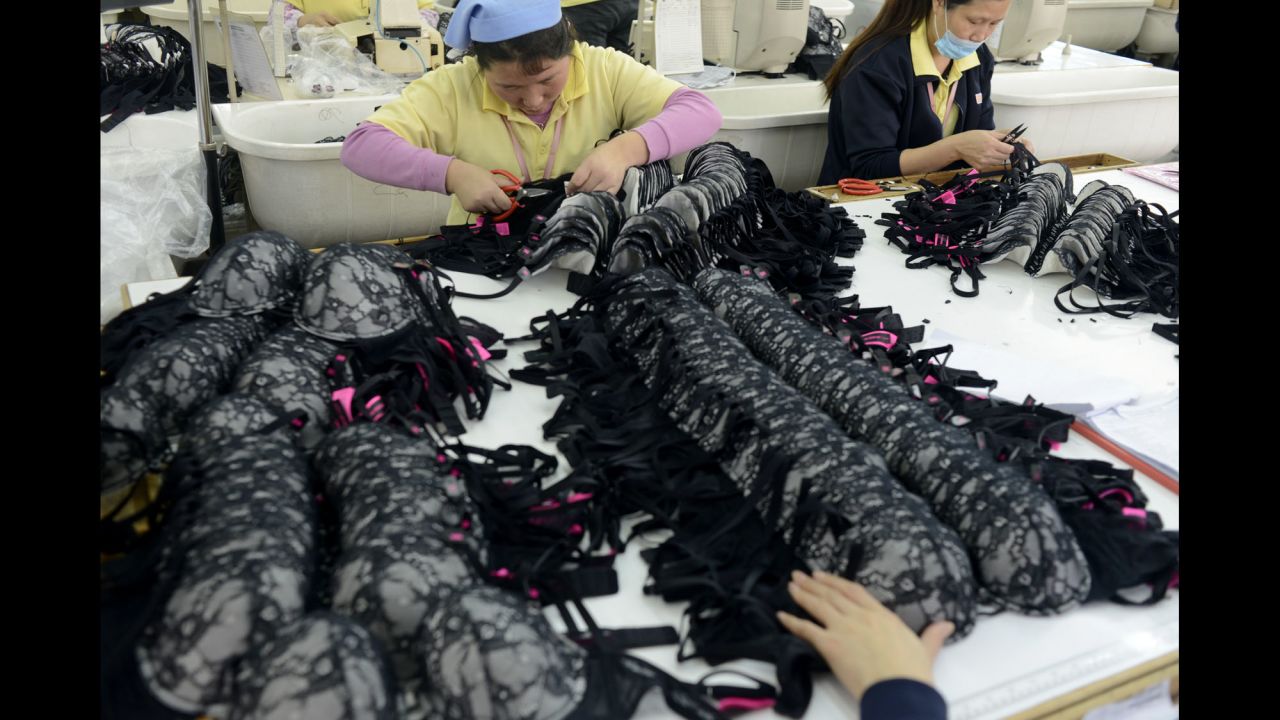 Women working at a lingerie factory in Dongguan.