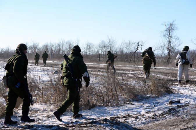 Pro-Russian rebels leave for a combat mission near Debaltseve.