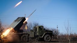 Pro-Russian rebels stationed in the eastern Ukrainian city of Gorlivka, Donetsk region, launch missiles from a Grad launch vehicle toward a position of the Ukrainian forces in Debaltseve, about 35km east of Gorlivka, on February 13, 2015. Fighting raged in Ukraine today as the clock ticked down to a ceasefire that will be a first test of Kiev and pro-Russian separatists' committment to a freshly-inked peace plan.