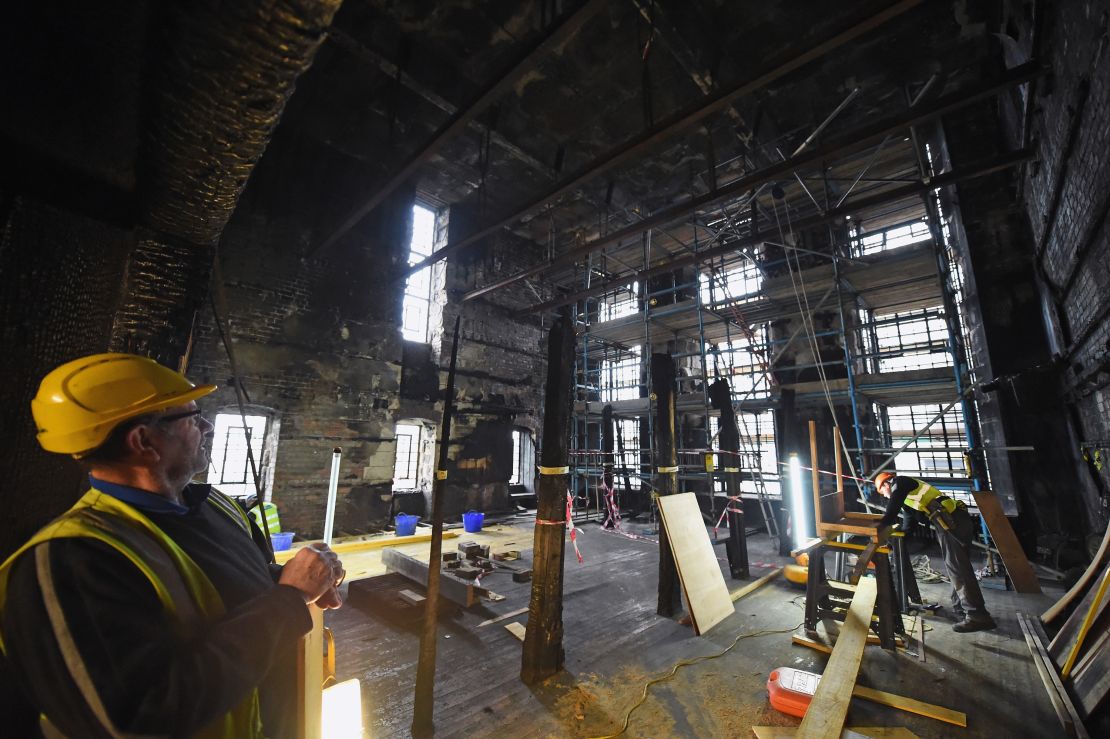 Builders at work in the Glasgow School of Art Mackintosh Library in 2015. 