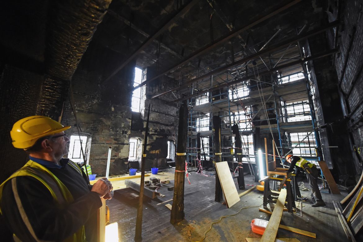Builders at work in the Glasgow School of Art Mackintosh Library will be doing their best to channel the spirit of Mackintosh as they reconstruct the stricken building.<br /><br />Like Antonio Gaudi in Barcelona, the impact of Mackintosh in Glasgow is undeniable -- a fact evidenced by his enduring international appeal and the national sadness at the fire which came close to completely destroying one of his greatest structures.