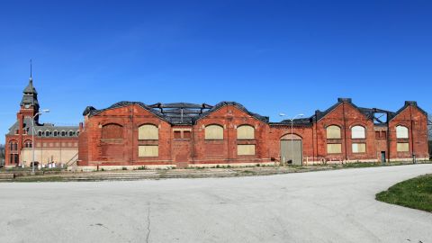 The ruins of the former Pullman train car factory in the Pullman District near Chicago, Illinois