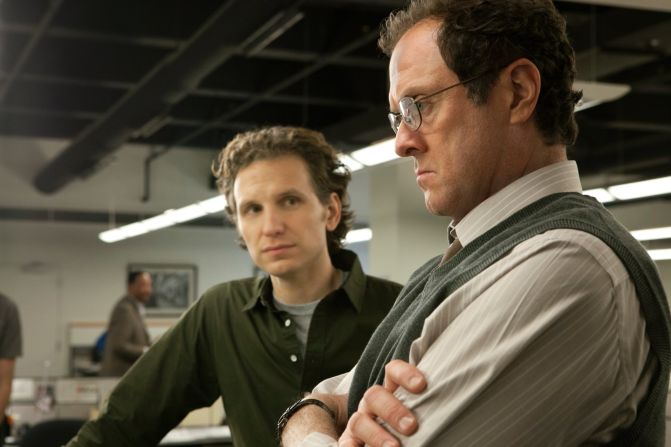 Journalists Lucas Goodwin (Sebastian Arcelus), left, and Tom Hammerschmidt (Boris McGiver), were former colleagues of Zoe Barnes at the fictional Washington Herald. After trying to link Frank Underwood to Zoe's death Lucas was set up in an FBI sting operation and sent to prison. Tom then agreed to investigate Lucas' claims but was stonewalled by the Underwoods.