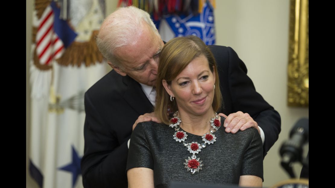 Vice President Joe Biden talks with Stephanie Carter in the White House on February 17.