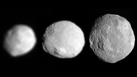 On its way to Ceres, Dawn spent more than 300 days taking photos of the protoplanet Vesta. These three images show Vesta coming into view as the spacecraft approached in July 2011.