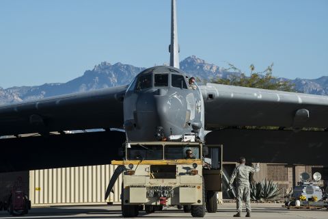 The plane is towed from a maintenance area at the Boneyard on February 11. Ghost Rider's fuel lines and fuel bladders had to be completely replaced before testing on its eight engines.