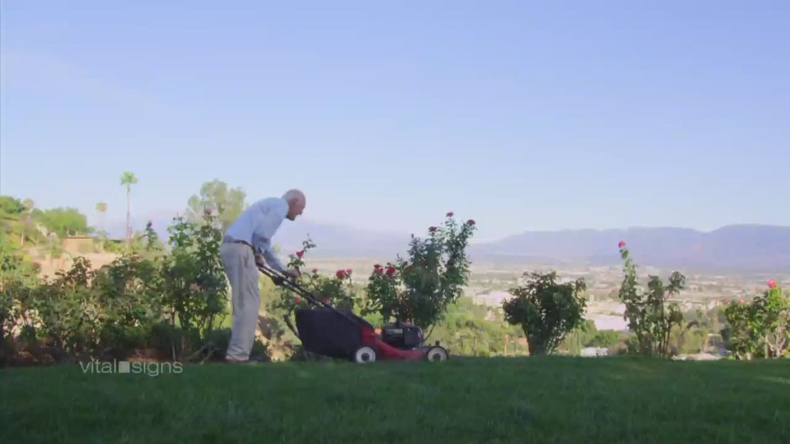 Dr. Ellsworth Wareham mowing his lawn at age 100 (photo 2015)