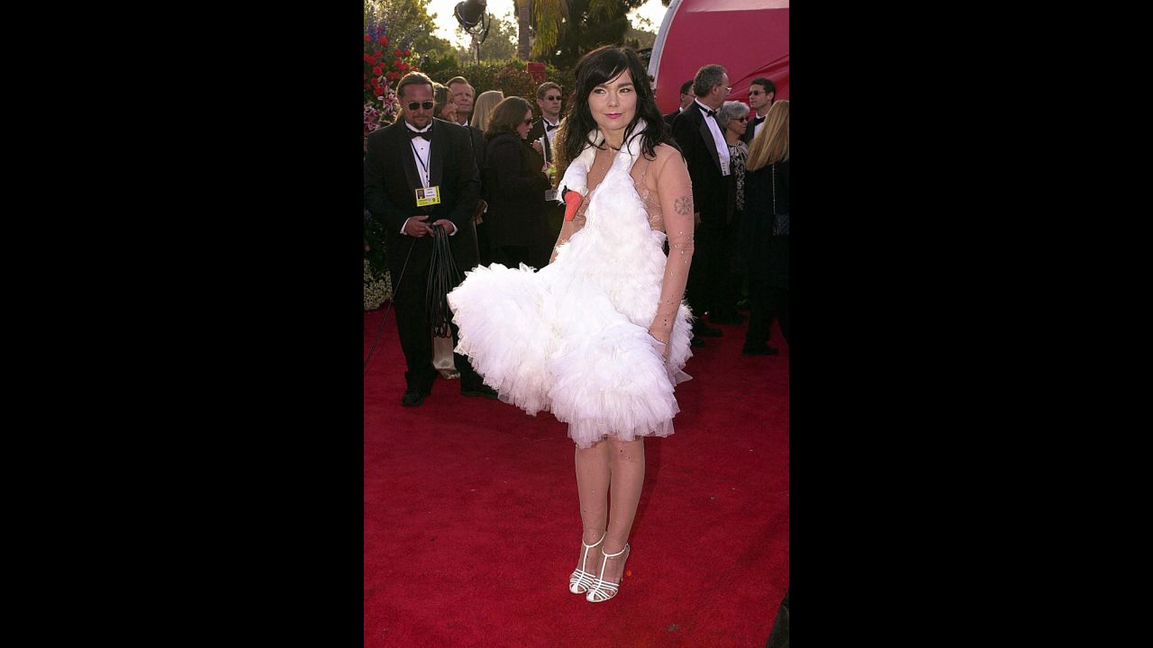 Actress and singer Bjork arrives at the Academy Awards at the Shrine Auditorium in Los Angeles in March 2001.