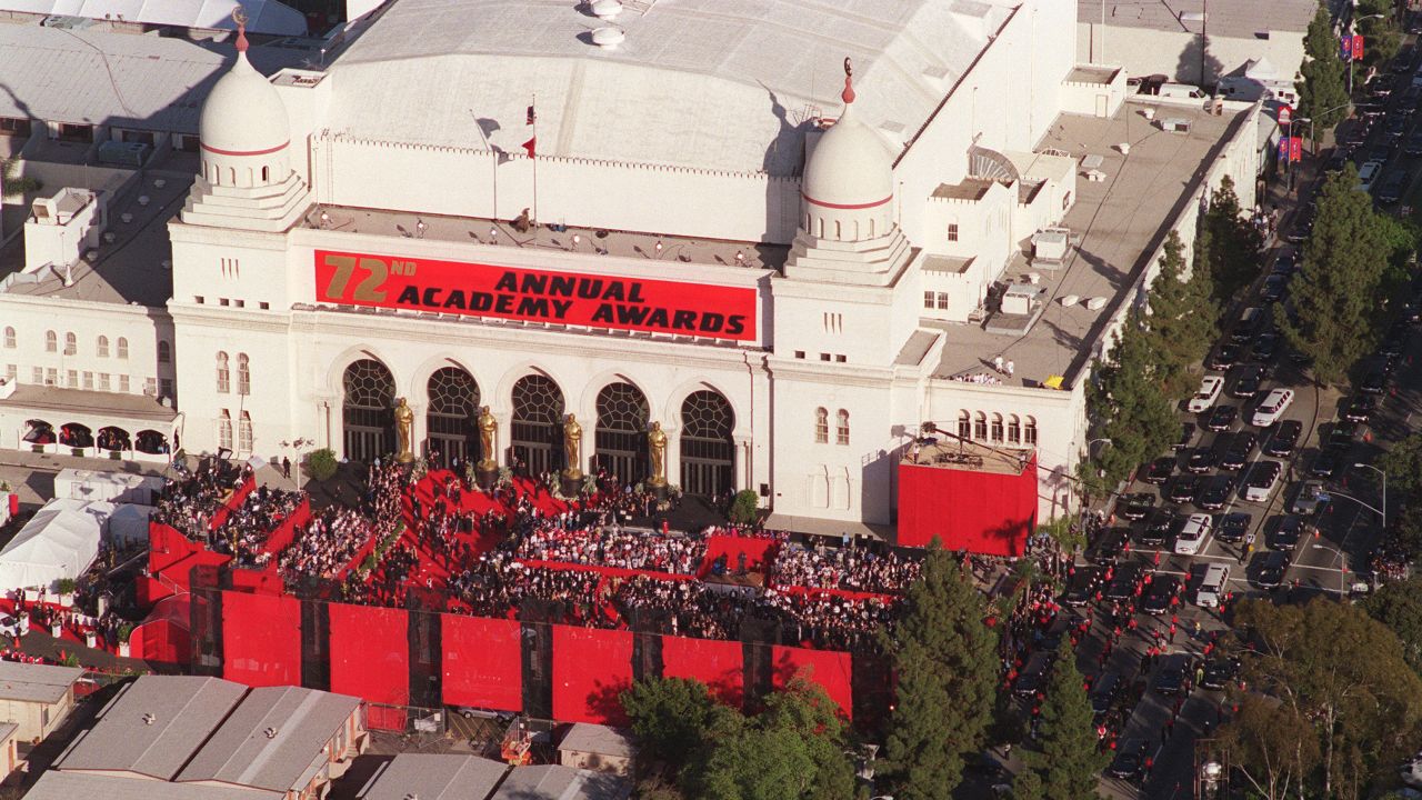 A view of the Shrine Auditorium in Los Angeles as thousands of fans turn gather shortly before the Academy Awards in March 2000. 