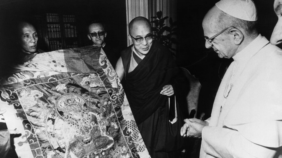 In 1973, the Dalai Lama meets with Pope Paul VI at the Vatican, the first-ever meeting of a pope and a spiritual leader of Tibetan Buddhists. In 1977, the Chinese government makes the Dalai Lama a conditional offer, the opportunity to return to Tibet after acceptance of Chinese rule over Tibet. The offer is rejected.
