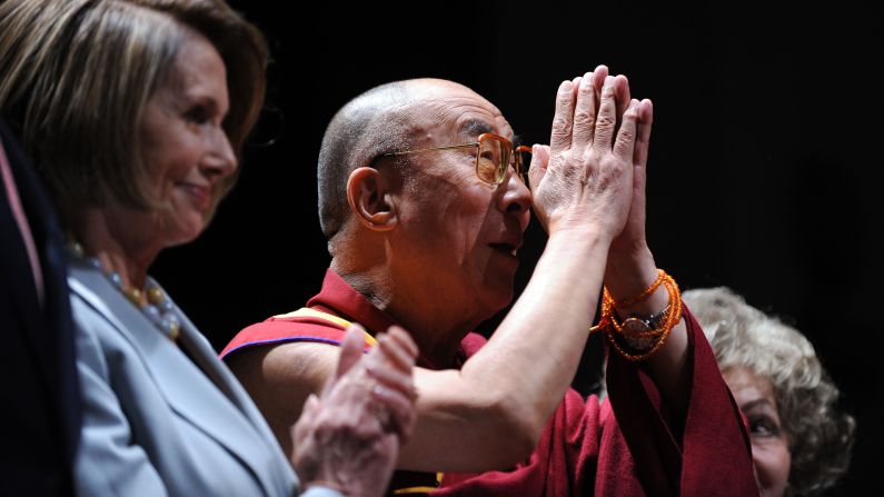 United States House of Representatives <a >Speaker Nancy Pelosi </a>awards the inaugural Lantos Human Rights Prize to the Dalai Lama in October 2009, honoring his commitment to ending global injustices.