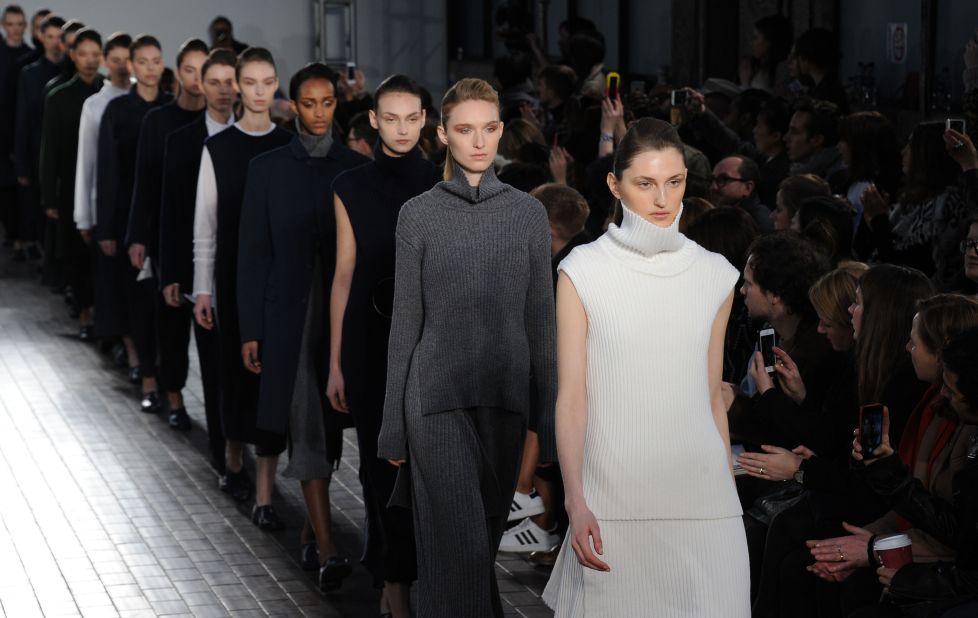 Designer Paula Gerbase trained in both womenswear and tailoring (she was head designer for Savile Row tailor, Kilgour) before starting her own line, 1205. This season featured minimalist ribbed knits and a neutral palette.
