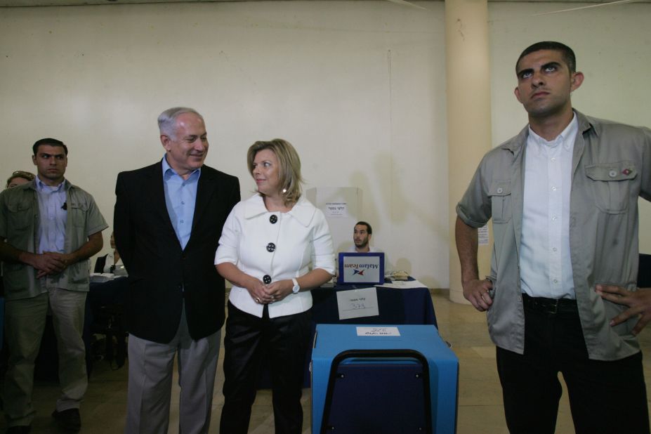 Netanyahu and his wife, Sara, are seen at a polling station in Jerusalem on August 14, 2007. He was re-elected as head of the Likud party.