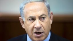 Netanyahu speaks as he chairs the weekly cabinet meeting on November 24, 2013 at his office in Jerusalem. Netanyahu slammed a nuclear deal between Iran and world powers as a "historic mistake."