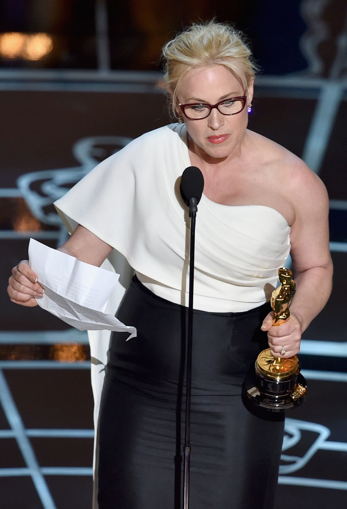 Patricia Arquette accepts the best supporting actress award at the Oscars in February.