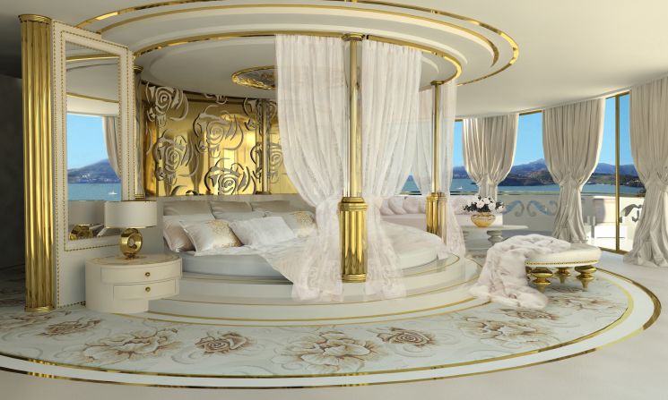 "I felt, as a lady, it was my duty to design something especially for us, where we can feel a woman's touch," Bersani said of the gold and crystal-encrusted boat.