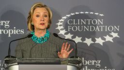 NEW YORK, NY - DECEMBER 15: Former U.S. Secretary of State and first lady Hillary Clinton speaks at a press conference announcing a new initiative between the Clinton Foundation, United Nations Foundation and Bloomberg Philanthropies, titled Data 2x on December 15, 2014 in New York City. Data 2x aims to use data-driven analysis to close gender gaps throughout the world. (Photo by Andrew Burton/Getty Images)
