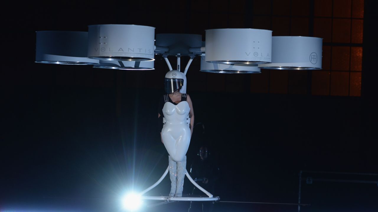 On November 10, 2013, Lady Gaga took one small step for fashion-kind <a href="http://marquee.blogs.cnn.com/2013/11/11/lady-gaga-takes-flight/" target="_blank">and debuted a "flying dress,"</a> essentially a hovercraft-like device, called Volantis.