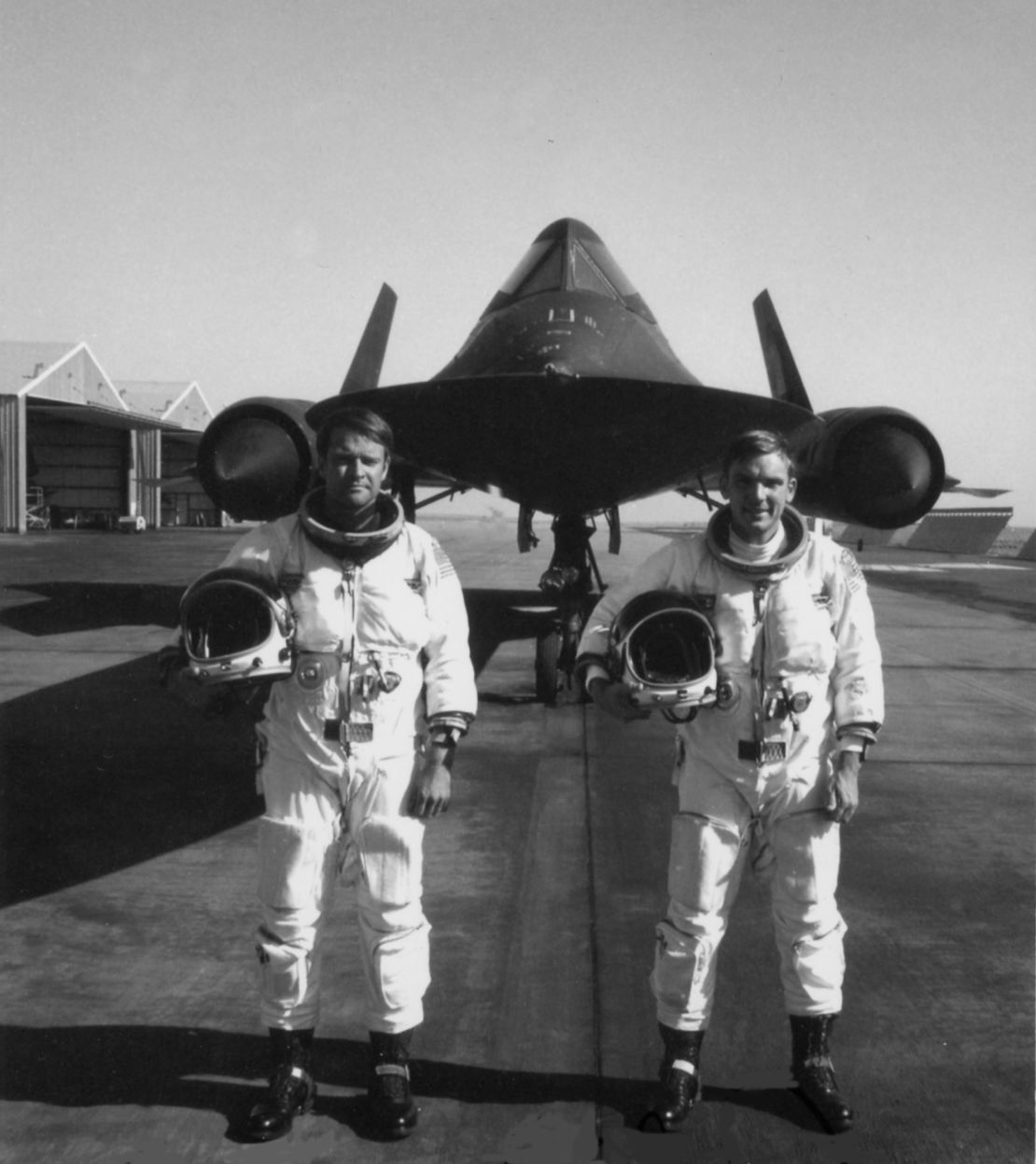 In 1976, reconnaissance officer George Morgan, left, and pilot Eldon "Al" Joersz set the world aviation speed record in an Air Force SR-71 Blackbird spy jet. Their record -- 2,193 mph -- still stands. 