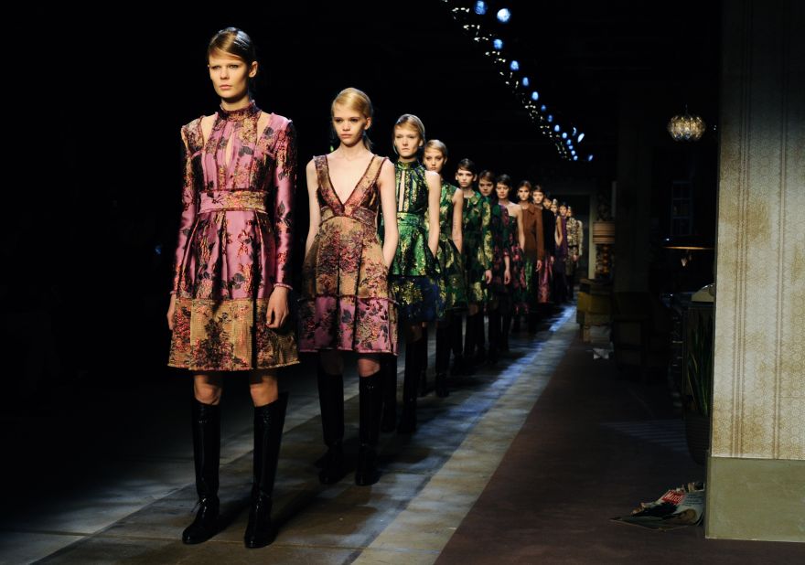 Erdem Moralioglu, who took home the award for best womenswear designer at last year's British Fashion Awards, showed a number of bright, metallic brocade dresses