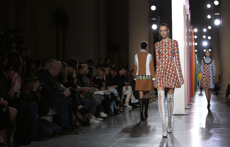 Jonathan Saunders, meanwhile, channeled the Sixties with busy prints, stripes and A-line silhouettes.