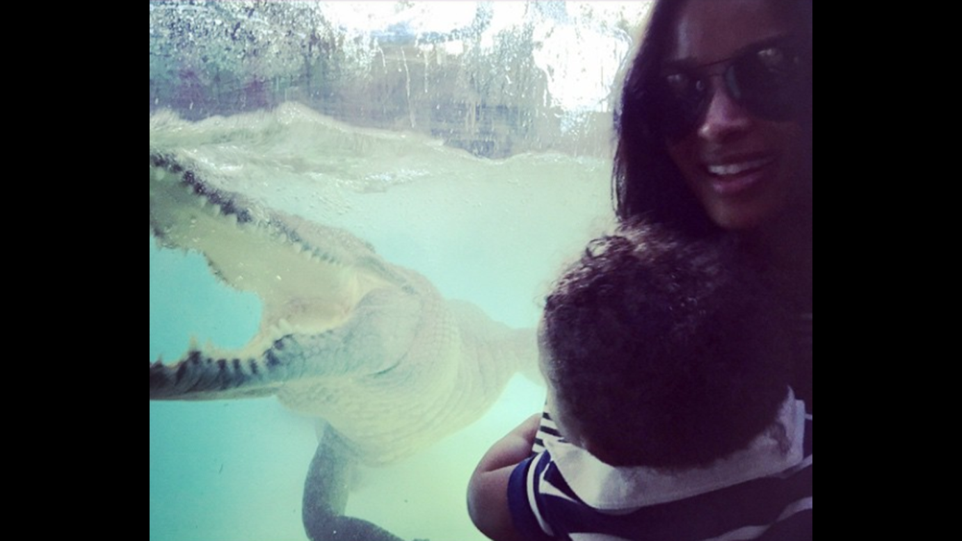 Singer Ciara gets close to a crocodile in Australia on Tuesday, February 24. "Unreal!" she said <a href="https://instagram.com/p/zenoIiSHkq/?modal=true" target="_blank" target="_blank">on Instagram.</a>