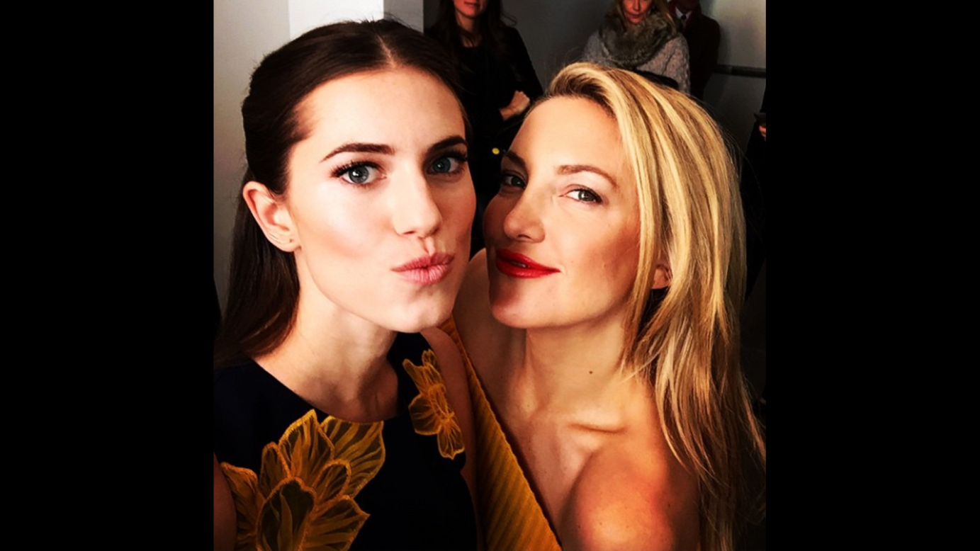 Allison Williams, left, posted this selfie of her and fellow actress Kate Hudson on Wednesday, February 18. "Hi from backstage at @MichaelKors with this beauty," <a href="https://instagram.com/p/zP6liaGUw1/?modal=true" target="_blank" target="_blank">she wrote on Instagram.</a>