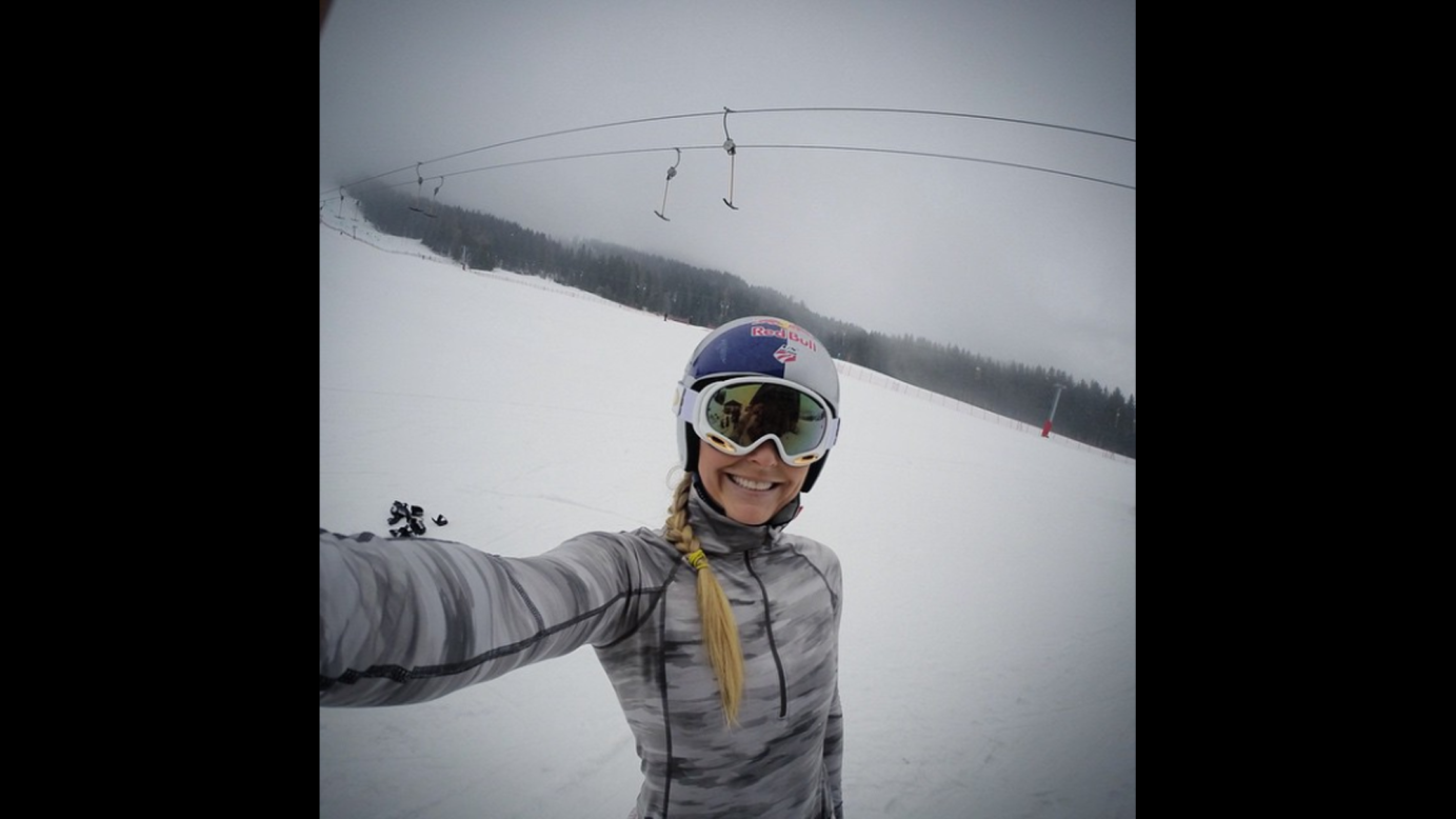 Skier Lindsey Vonn snaps a photo on the slopes Tuesday, February 24. "Back to training and body is feeling better...which means I'm smiling and can't wait for this weekend in #Bansko #Bulgaria #racetimeagain," <a href="https://instagram.com/p/zfK9nNETh-/?modal=true" target="_blank" target="_blank">she said on Instagram.</a>