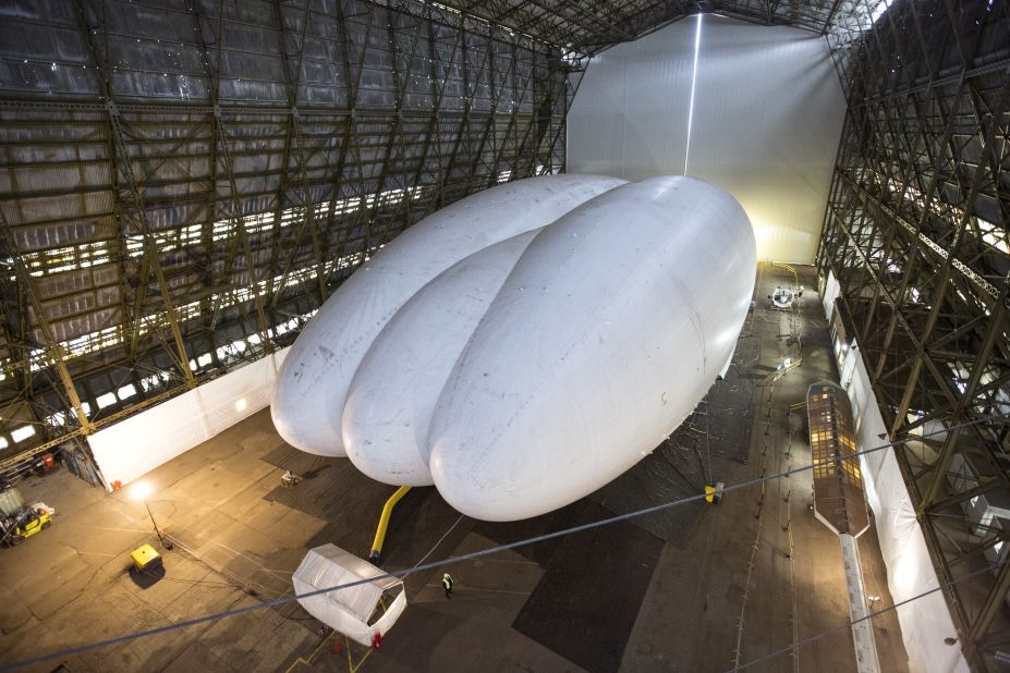 The helium-filled Airlander is pictured in a giant shed in Cardington, England, in February 2014. 