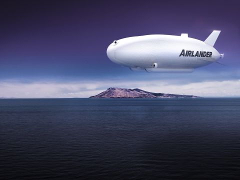 The lightweight airship, seen here in a concept illustration, can carry up to 10 tons and stay in the air for five days continuously. 