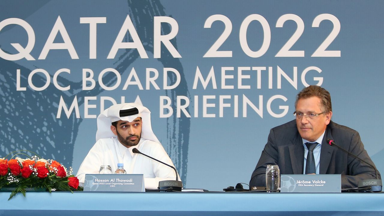 Jerome Valcke addressed reporters alongside Hassan al-Thawadi, the head of Qatar's World Cup Organizing Committee