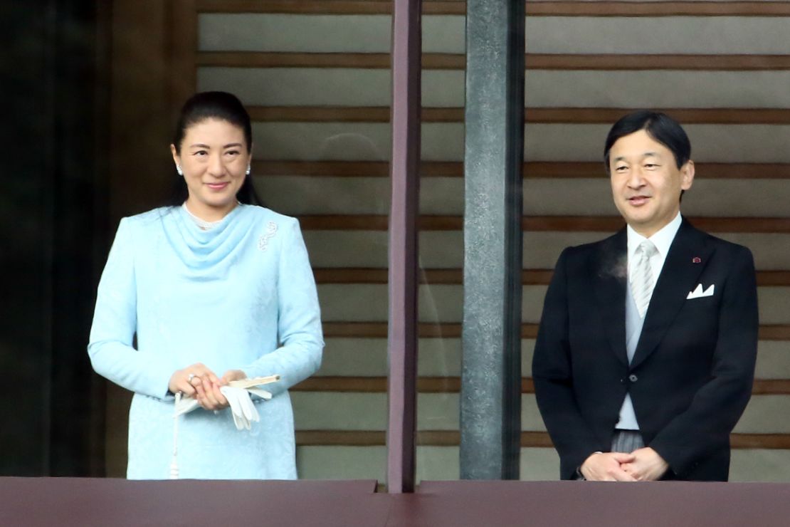 Crown Princess Masako and Crown Prince Naruhito attend the celebration for the New Year at the Imperial Palace on January 2, 2015.