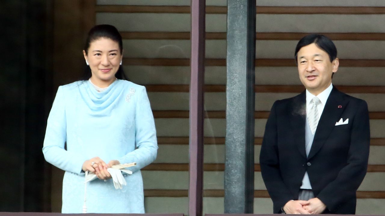 Crown Princess Masako and Crown Prince Naruhito attend the celebration for the New Year at the Imperial Palace on January 2, 2015.