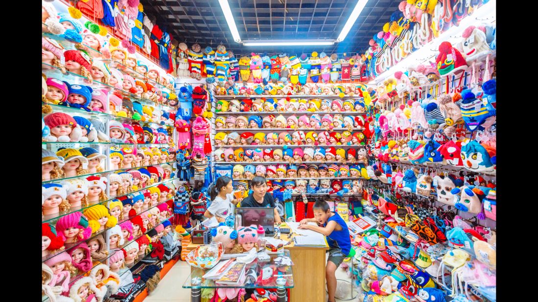 Children's woolen hats are seen on display at Commodity City in Yiwu, China. Photographer Richard John Seymour visited the vast wholesale market twice last year.