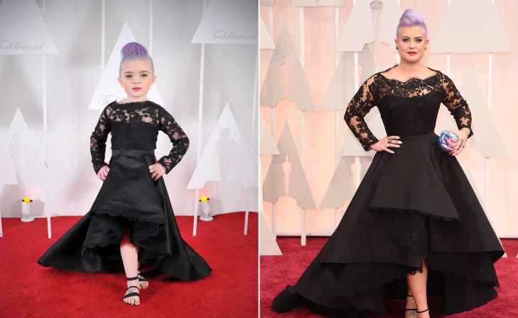 The mini model got 'Fashion Police' co-host Kelly Osbourne's look so down that she even had her signature skull and crossbone tattoos drawn on her foot.