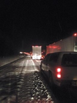 Traffic headed north on I-65 was backed up for miles on February 25, 2015, as snow, ice and sleet made driving difficult. 