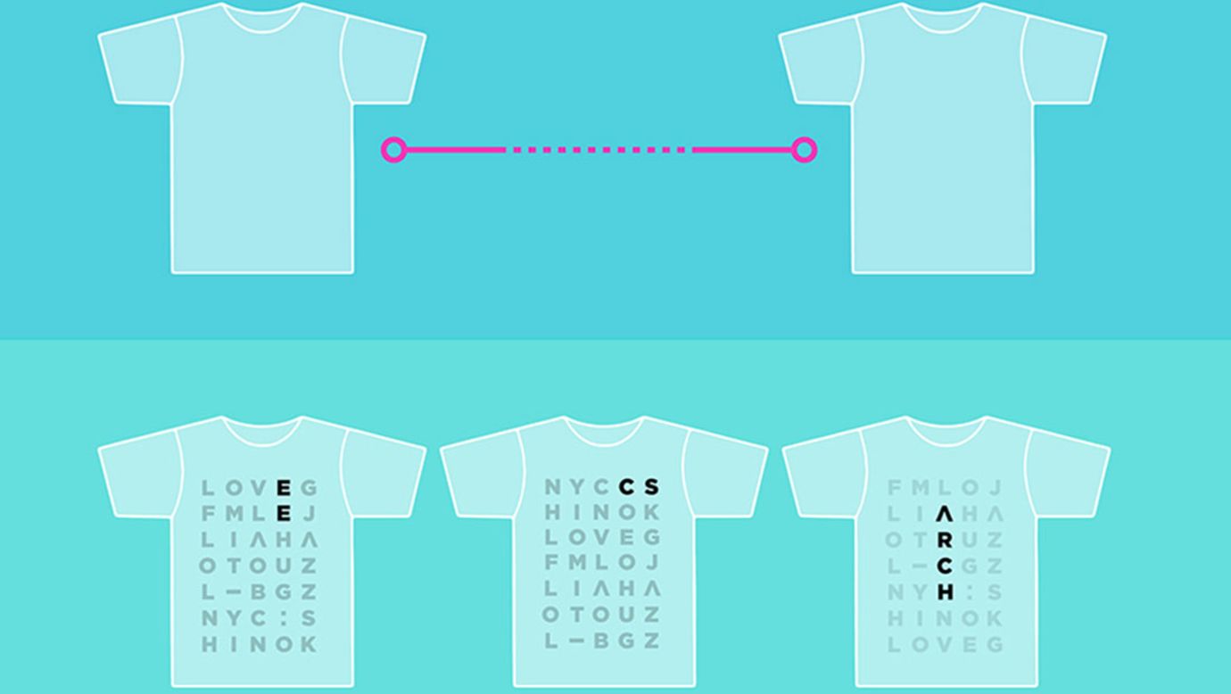 After the T-shirt has alerted you to the fact there's another wearer in the room, capacitive sensors in the shirt read either a handshake, touch or high five before the T-shirt starts transmitting your data.