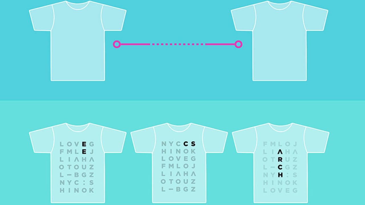 After the T-shirt has alerted you to the fact there's another wearer in the room, capacitive sensors in the shirt read either a handshake, touch or high five before the T-shirt starts transmitting your data.