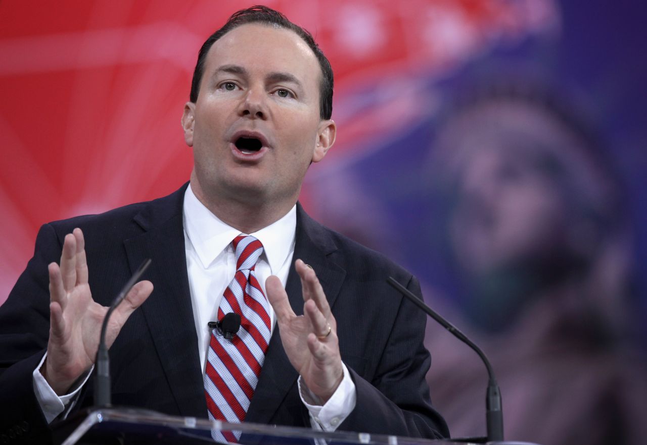 Utah's Mike Lee addresses the conference on Thursday.