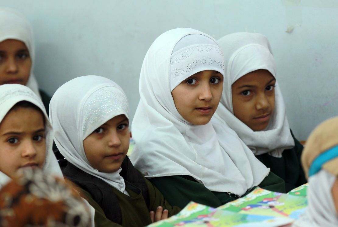 Yemeni schoolgirls attend a class in 2015 in the capital Sanaa. 