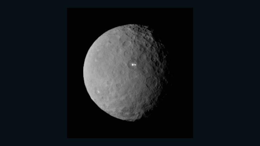 NASA's Dawn spacecraft took this image of dwarf planet Ceres on February 19, 2015 from a distance of nearly 29,000 miles (46,000 kilometers). A bright spot with a dimmer companion spot can be seen. They appear to be in the same basin. Dawn will be captured into orbit around Ceres on March 6.
