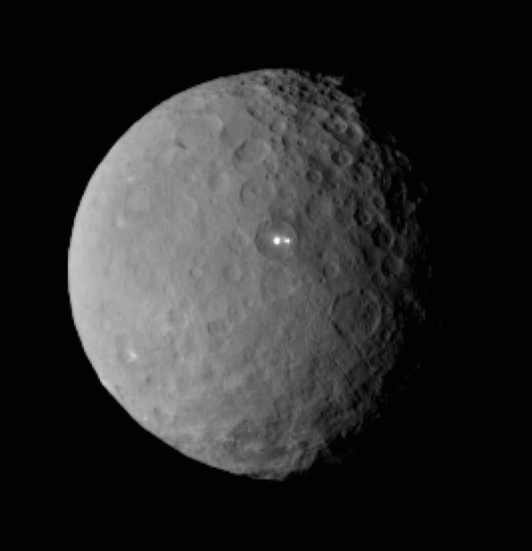 NASA's <a href="http://www.nasa.gov/mission_pages/dawn/main/index.html" target="_blank" target="_blank">Dawn</a> spacecraft began orbiting the dwarf planet Ceres in March. Scientists were surprised by the large white spots shining on Ceres, seen above. On its way to Ceres,