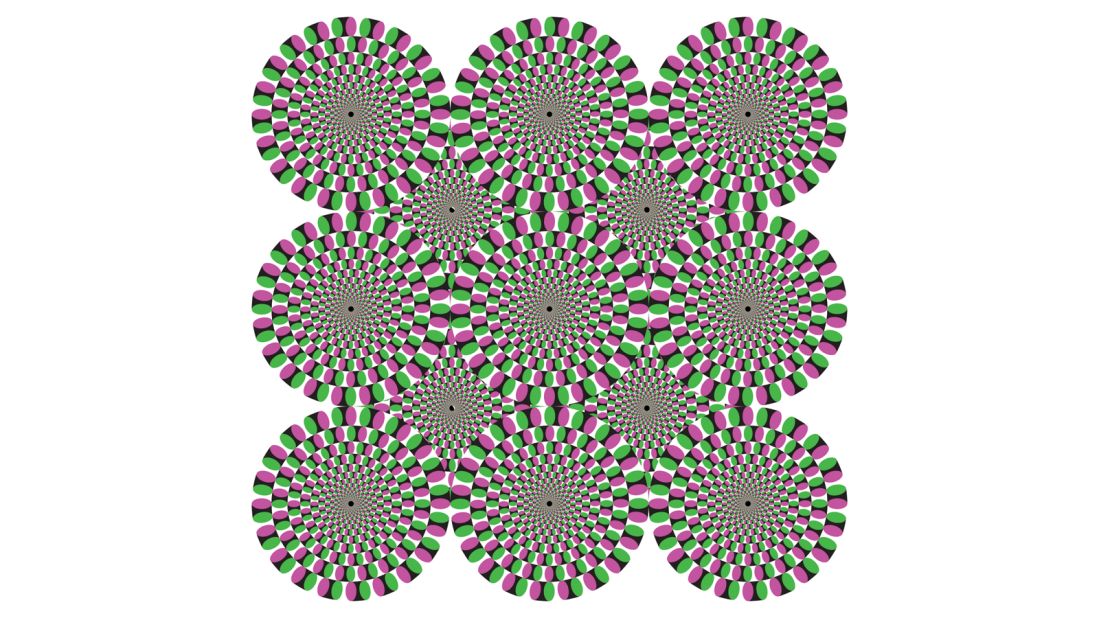 Same with these circles. Move your head around while staring at them, then hold your head still. The circles will appear to rotate briefly.
